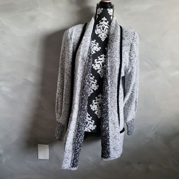 Vintage Women’s M Draped Open Front Contrast Cardigan Sweater Nubbie Knit - Picture 1 of 10